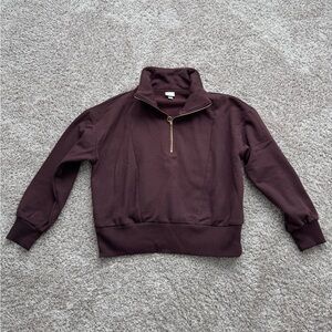 A New Day Quarter Zip Sweatshirt - Size Large Maroon/Burgundy/Chocolate Brown